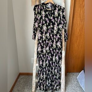 NWOT ZARA BLACK FLORAL PRINT BUTTONED LONG SHIRT DRESS, SIZE M